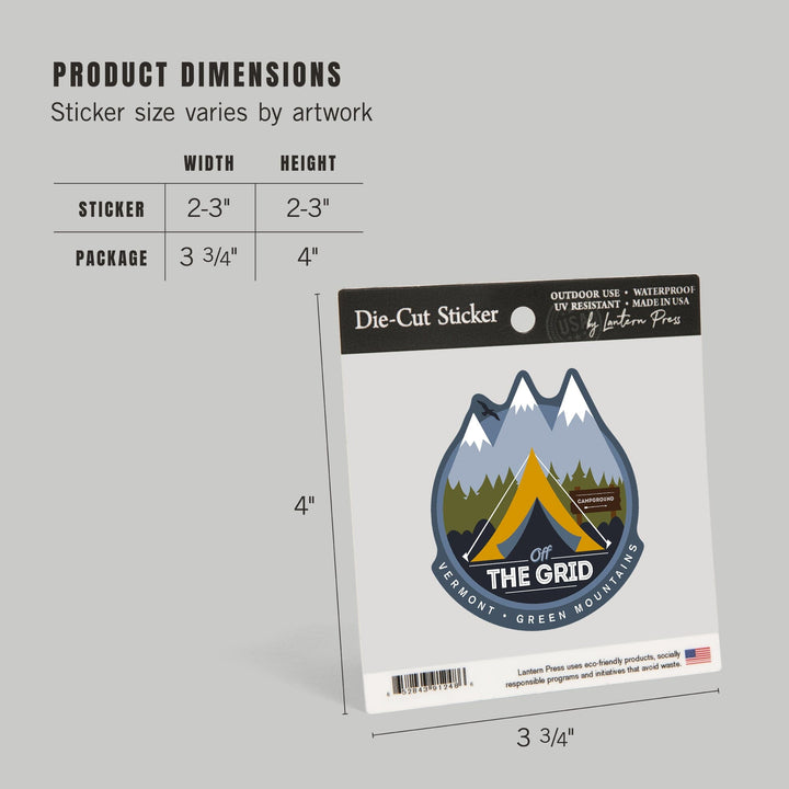 Snow Mountain, Vermont, Discover, Off the Grid, Tent, Contour, Vinyl Sticker Sticker Lantern Press