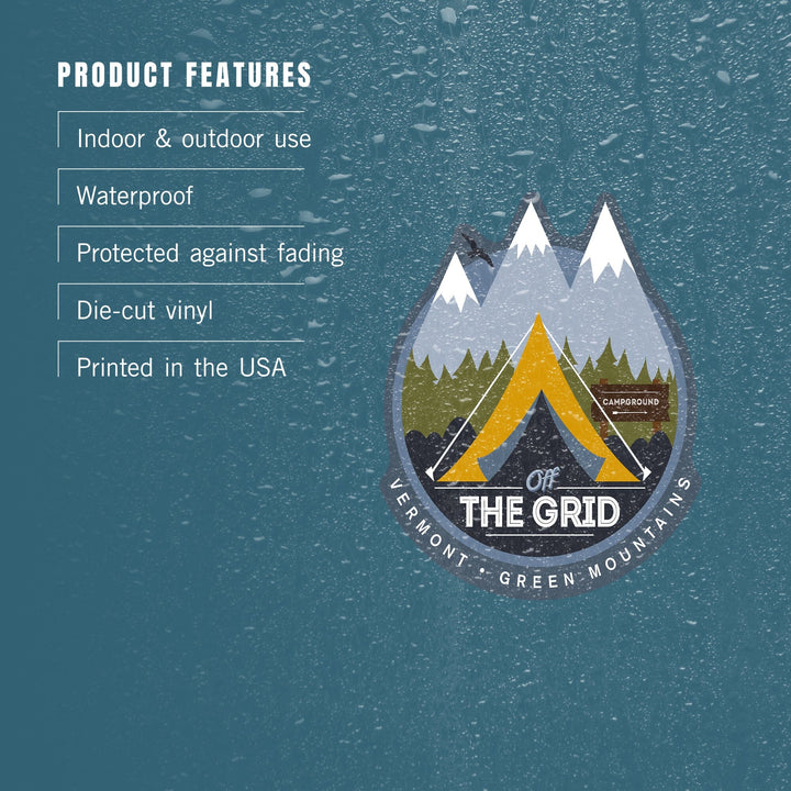 Snow Mountain, Vermont, Discover, Off the Grid, Tent, Contour, Vinyl Sticker Sticker Lantern Press