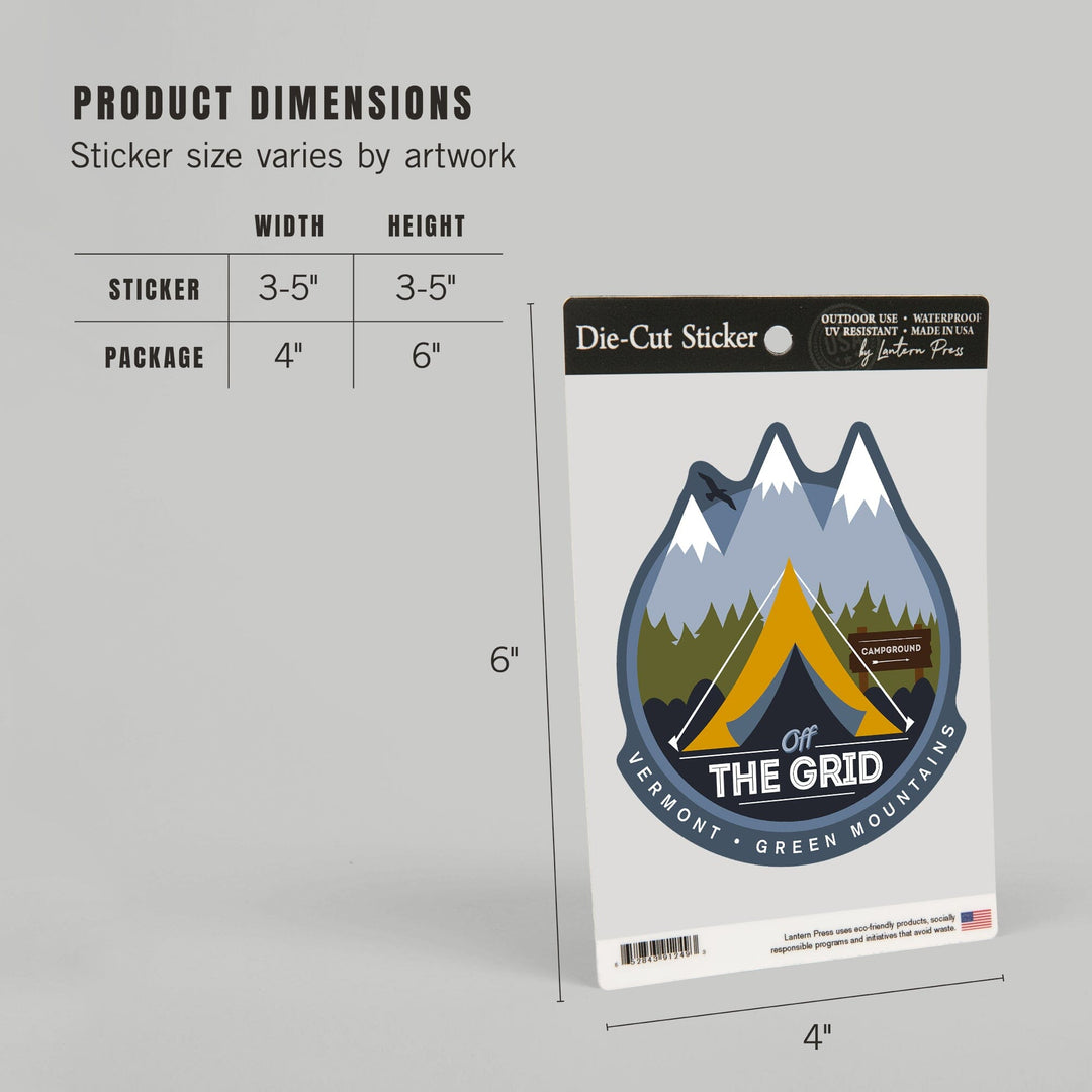 Snow Mountain, Vermont, Discover, Off the Grid, Tent, Contour, Vinyl Sticker Sticker Lantern Press