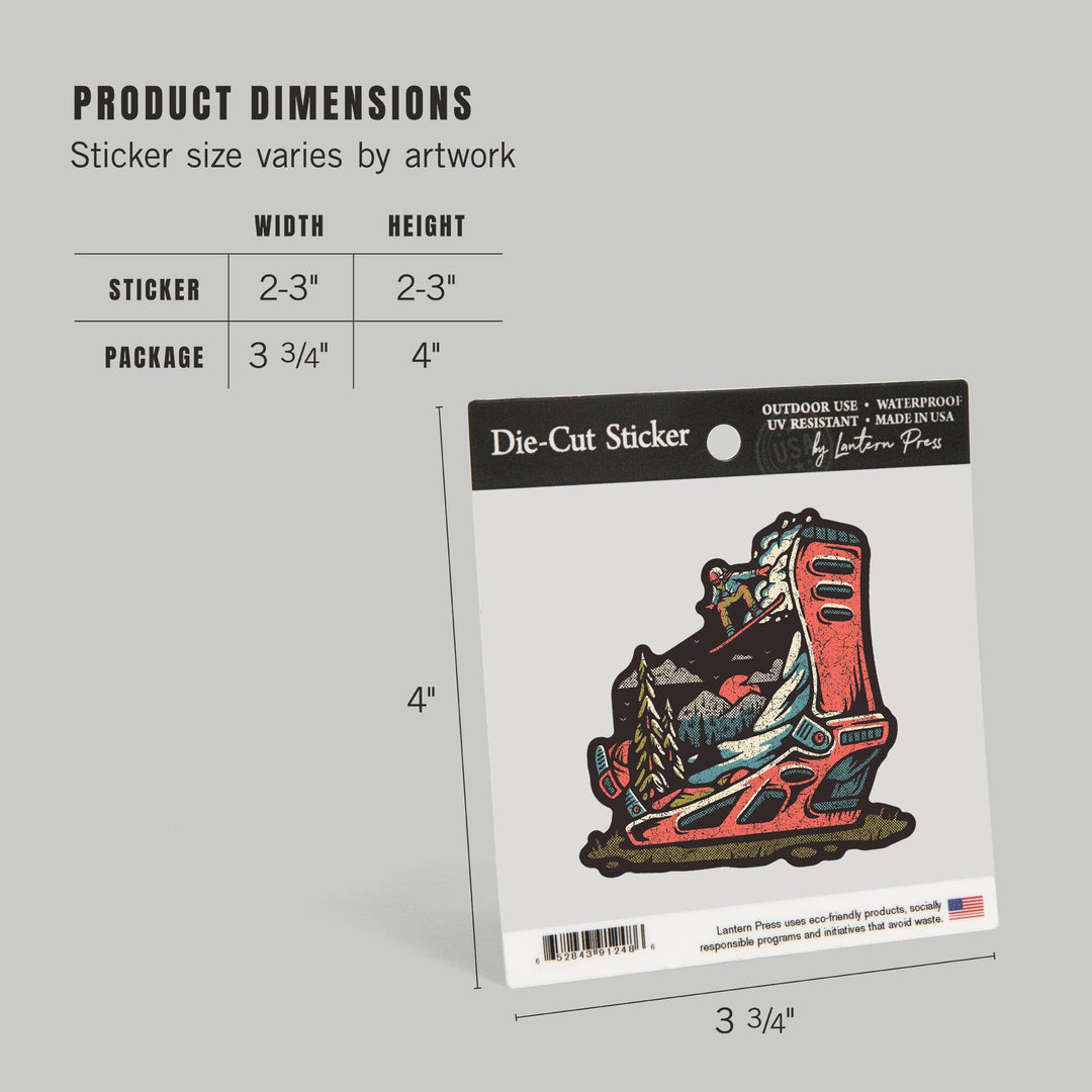 Snowboard Binding, Distressed Vector, Lantern Press Artwork, Vinyl Sticker Sticker Lantern Press