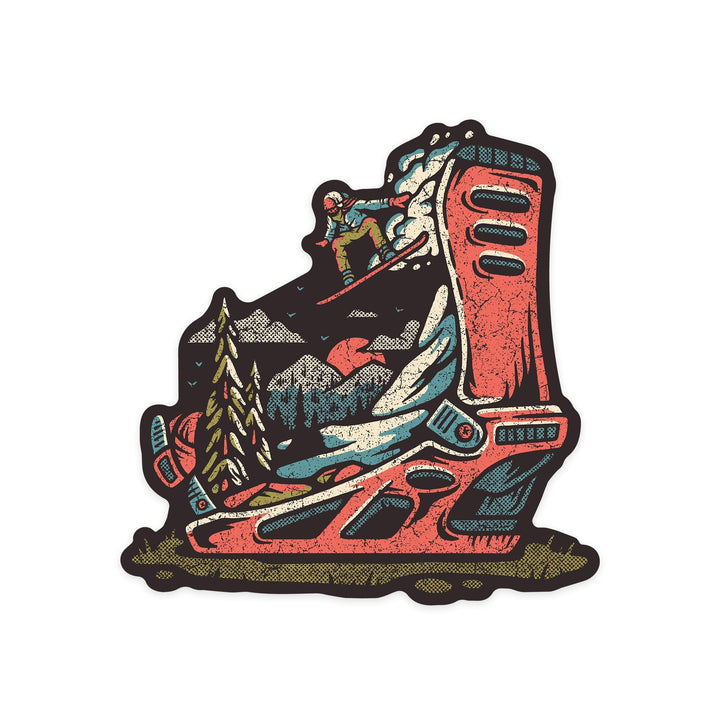 Snowboard Binding, Distressed Vector, Lantern Press Artwork, Vinyl Sticker Sticker Lantern Press