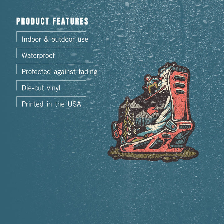 Snowboard Binding, Distressed Vector, Lantern Press Artwork, Vinyl Sticker Sticker Lantern Press