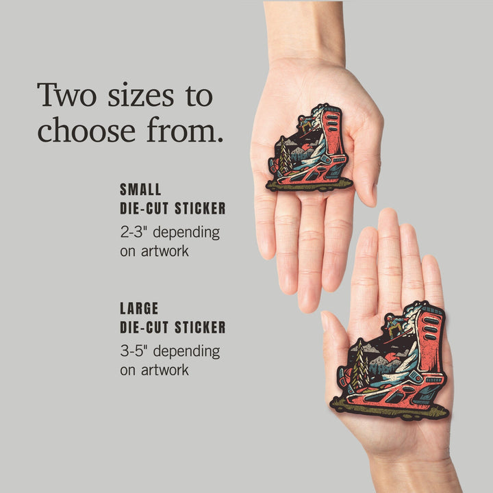 Snowboard Binding, Distressed Vector, Lantern Press Artwork, Vinyl Sticker Sticker Lantern Press