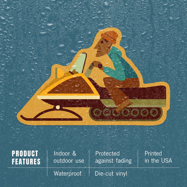 Snowmobiling, Geometric, Contour, Lantern Press Artwork, Vinyl Sticker Sticker Lantern Press