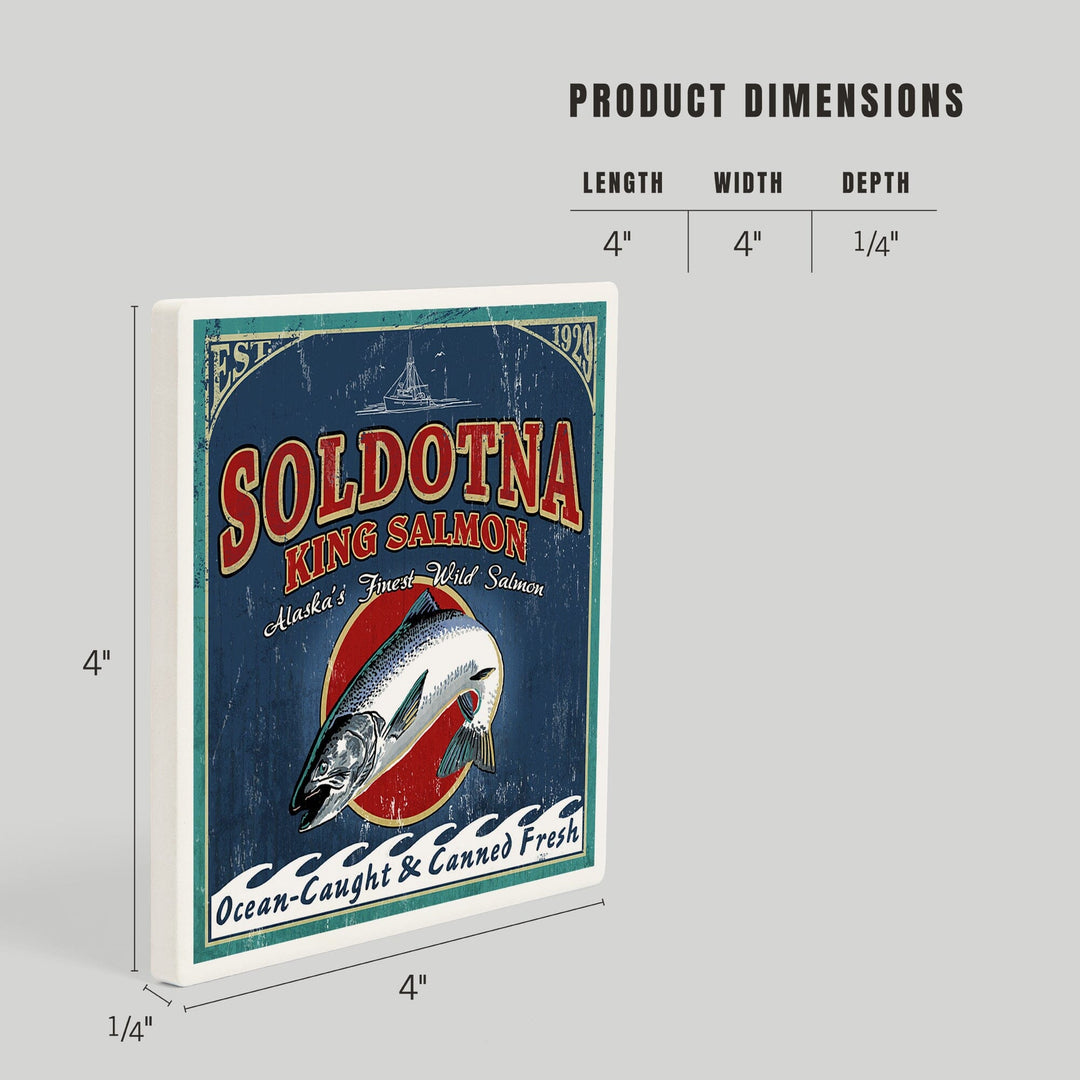 Soldotna, Alaska, Salmon Vintage Sign, Coasters Coasters Lantern Press