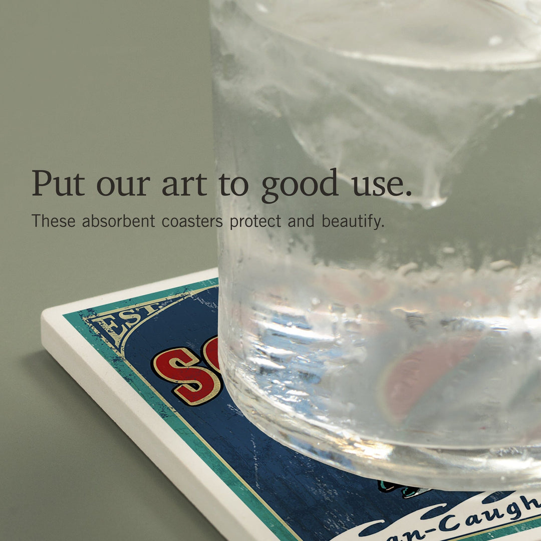 Soldotna, Alaska, Salmon Vintage Sign, Coasters Coasters Lantern Press