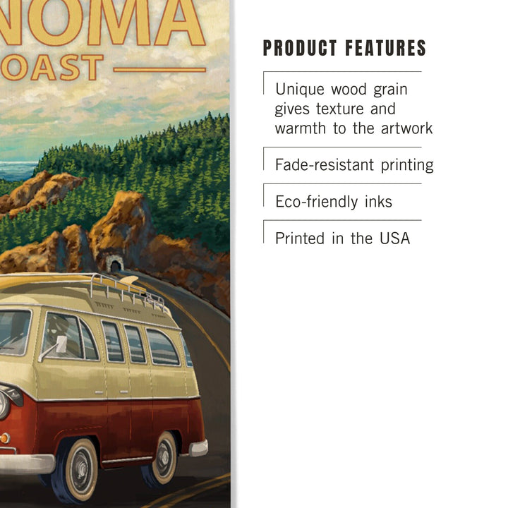 Sonoma Coast, California, Camper Van, Lantern Press Artwork, Wood Signs and Postcards Wood Lantern Press