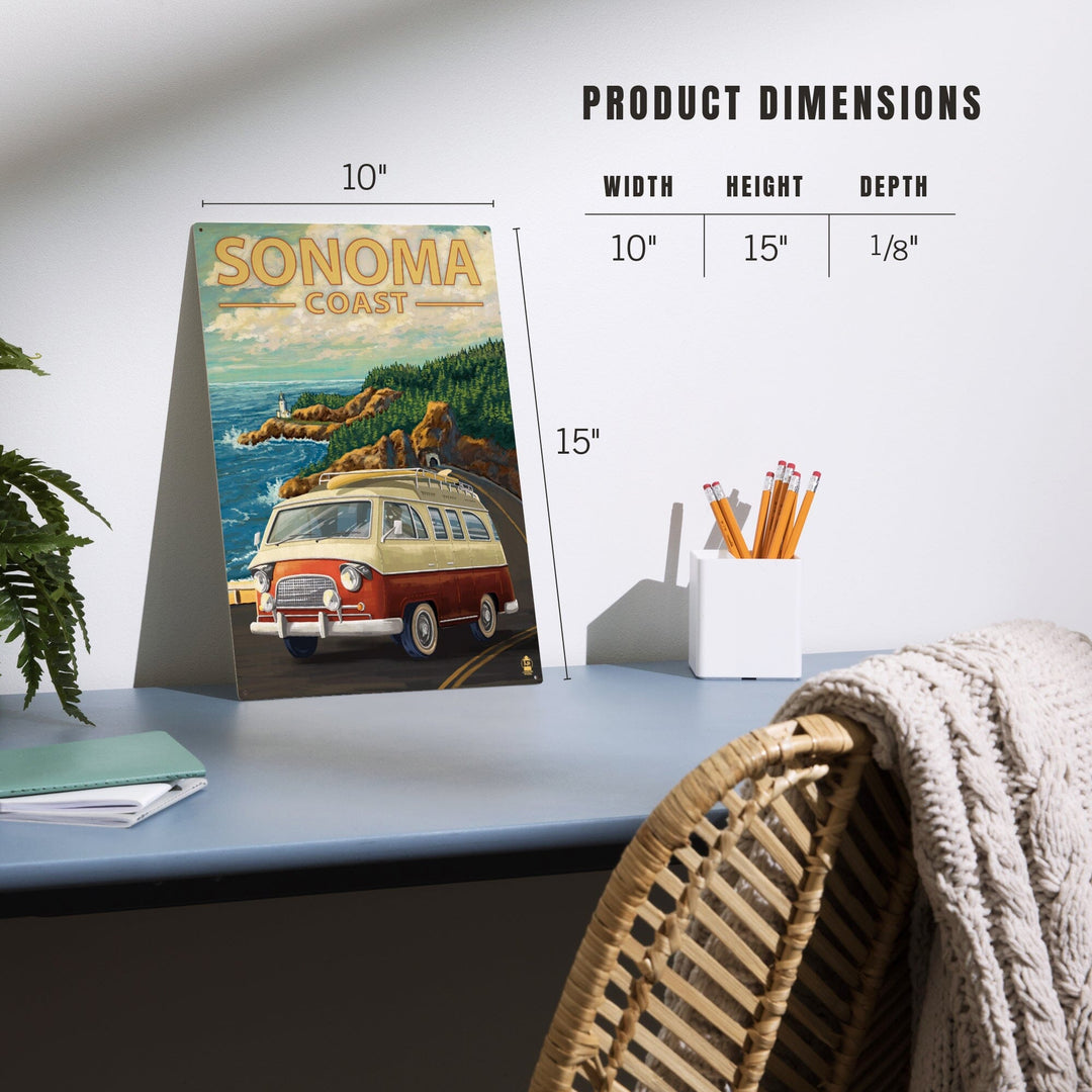 Sonoma Coast, California, Camper Van, Lantern Press Artwork, Wood Signs and Postcards Wood Lantern Press