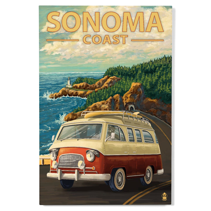 Sonoma Coast, California, Camper Van, Lantern Press Artwork, Wood Signs and Postcards Wood Lantern Press