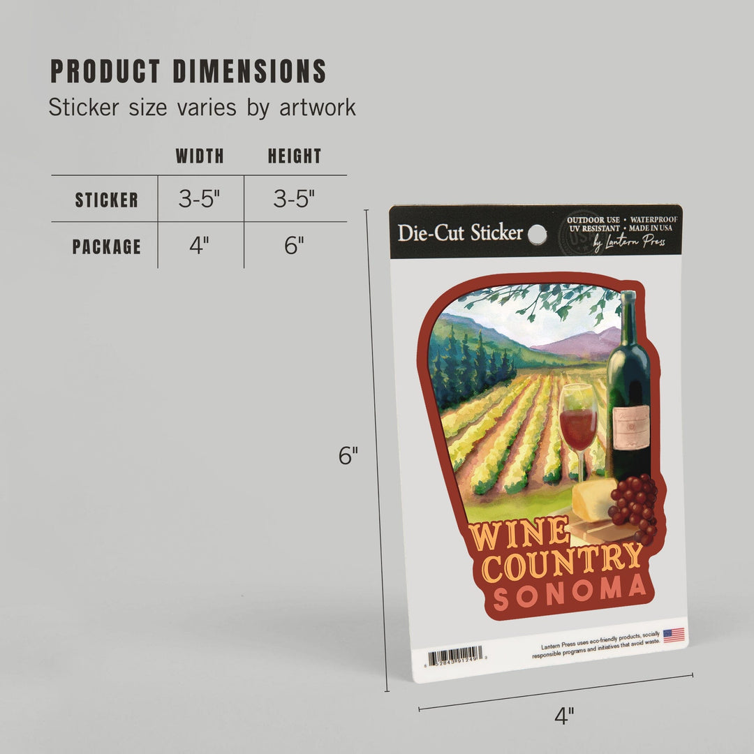 Sonoma County Wine Country, Contour, Lantern Press Artwork, Vinyl Sticker Sticker Lantern Press