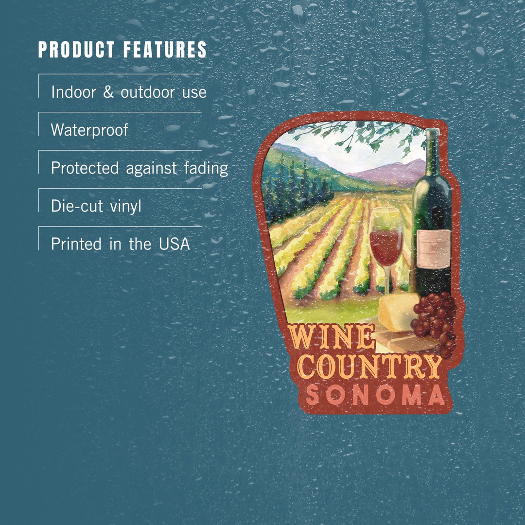 Sonoma County Wine Country, Contour, Lantern Press Artwork, Vinyl Sticker Sticker Lantern Press