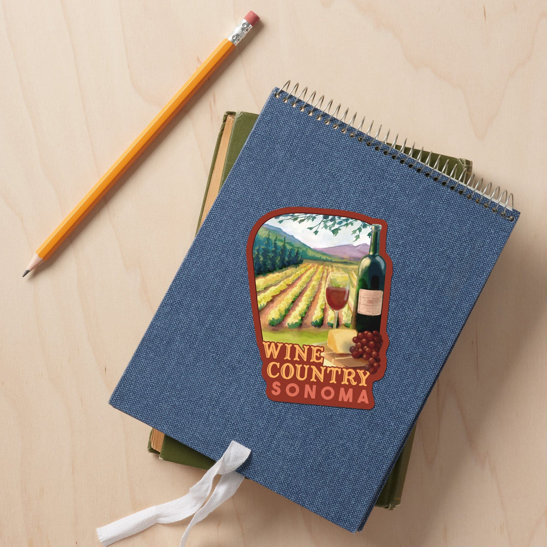 Sonoma County Wine Country, Contour, Lantern Press Artwork, Vinyl Sticker Sticker Lantern Press