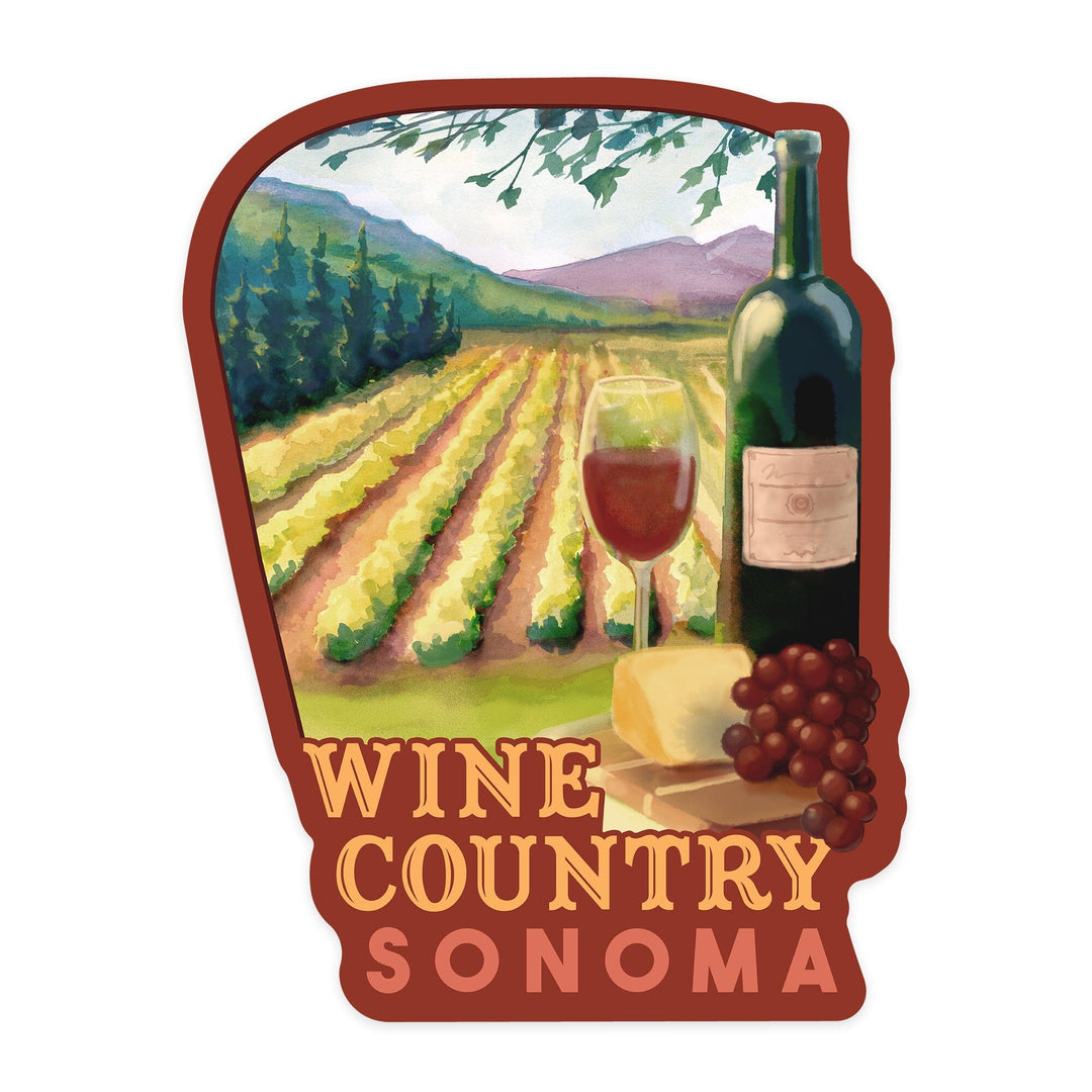 Sonoma County Wine Country, Contour, Lantern Press Artwork, Vinyl Sticker Sticker Lantern Press
