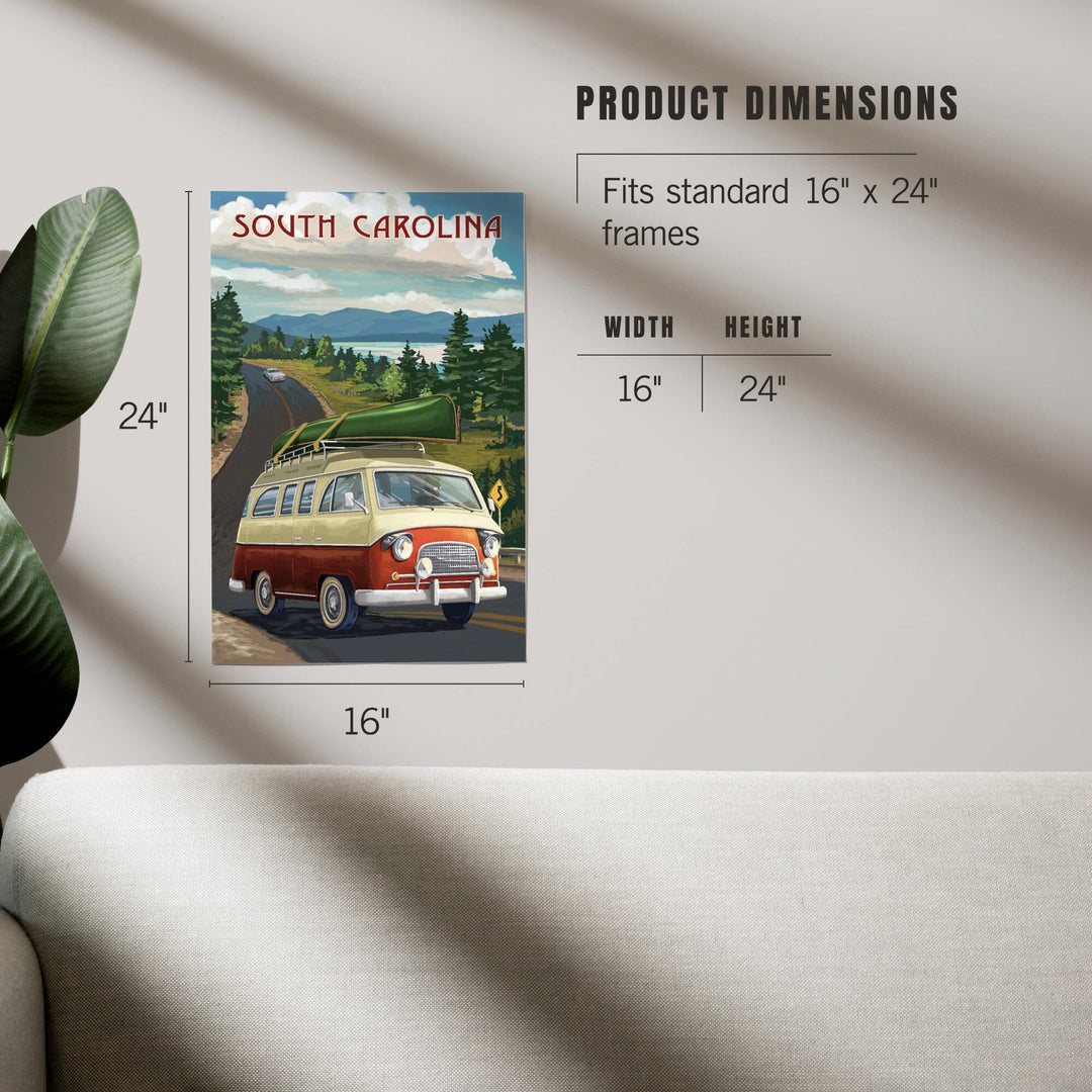 South Carolina, Camper Van and Lake, Art & Giclee Prints Art Lantern Press