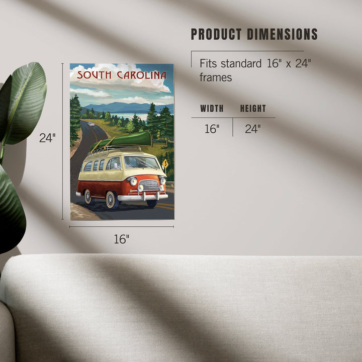 South Carolina, Camper Van and Lake, Art & Giclee Prints Art Lantern Press