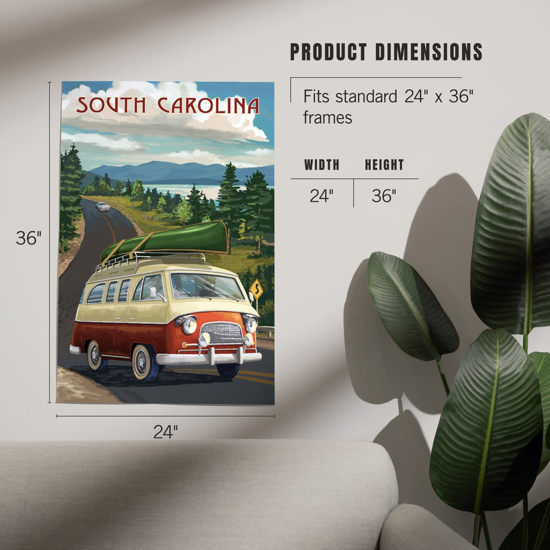 South Carolina, Camper Van and Lake, Art & Giclee Prints Art Lantern Press