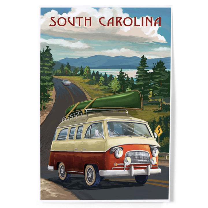 South Carolina, Camper Van and Lake, Art & Giclee Prints Art Lantern Press