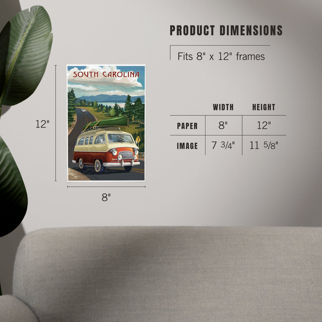 South Carolina, Camper Van and Lake, Art & Giclee Prints Art Lantern Press