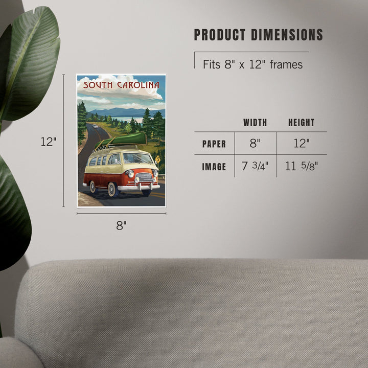 South Carolina, Camper Van and Lake, Art & Giclee Prints Art Lantern Press
