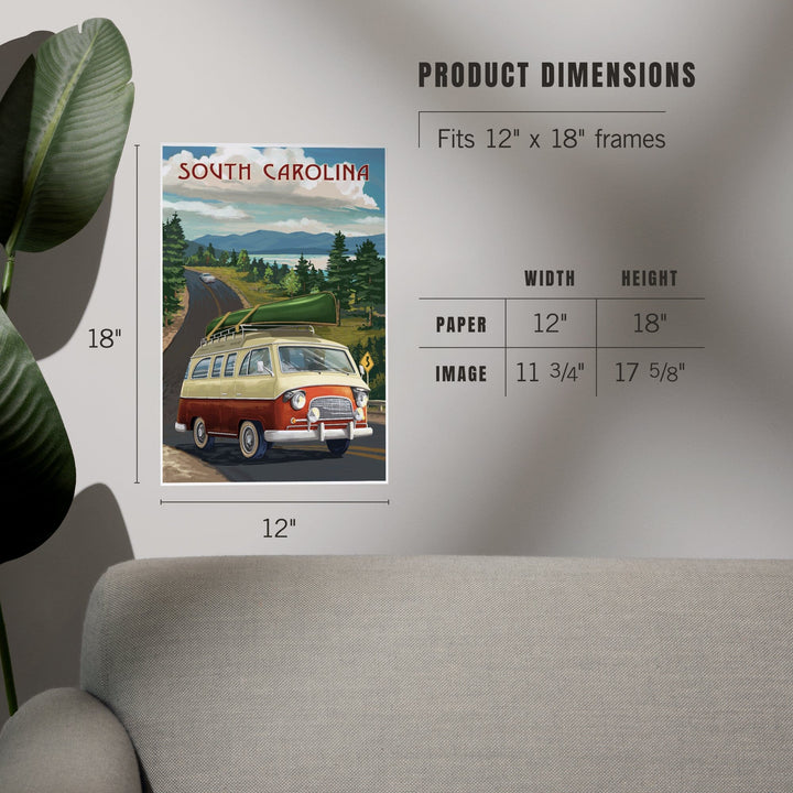South Carolina, Camper Van and Lake, Art & Giclee Prints Art Lantern Press