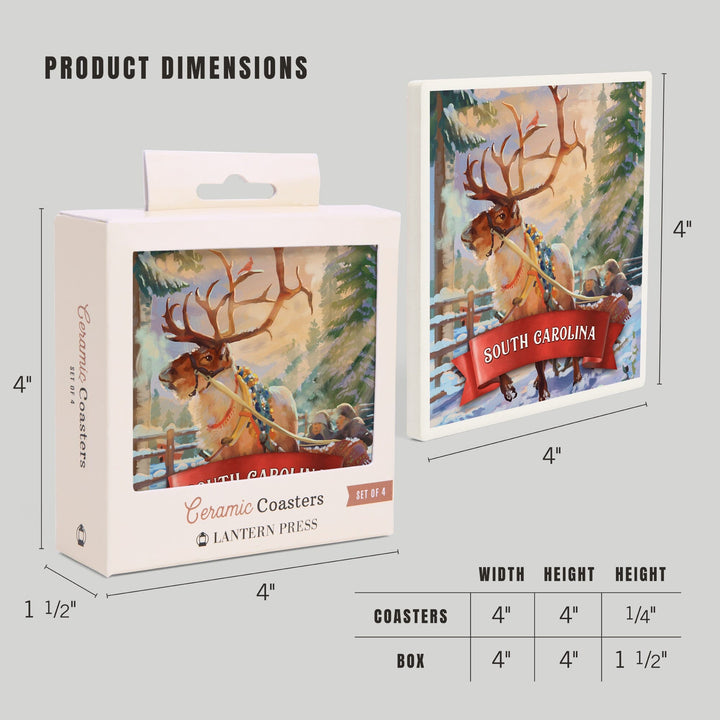 South Carolina, Christmas Sleigh Ride, Coasters Coasters Lantern Press