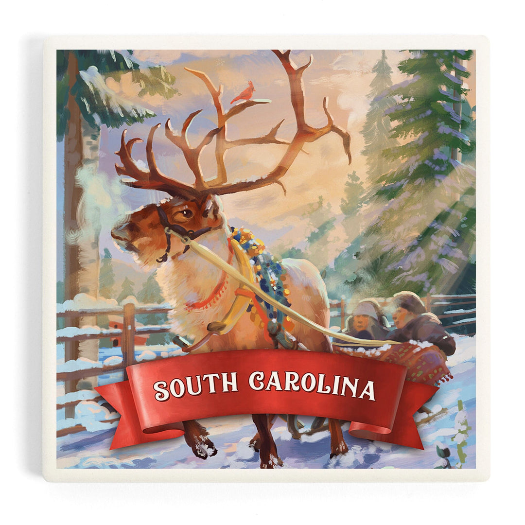 South Carolina, Christmas Sleigh Ride, Coasters Coasters Lantern Press Coaster