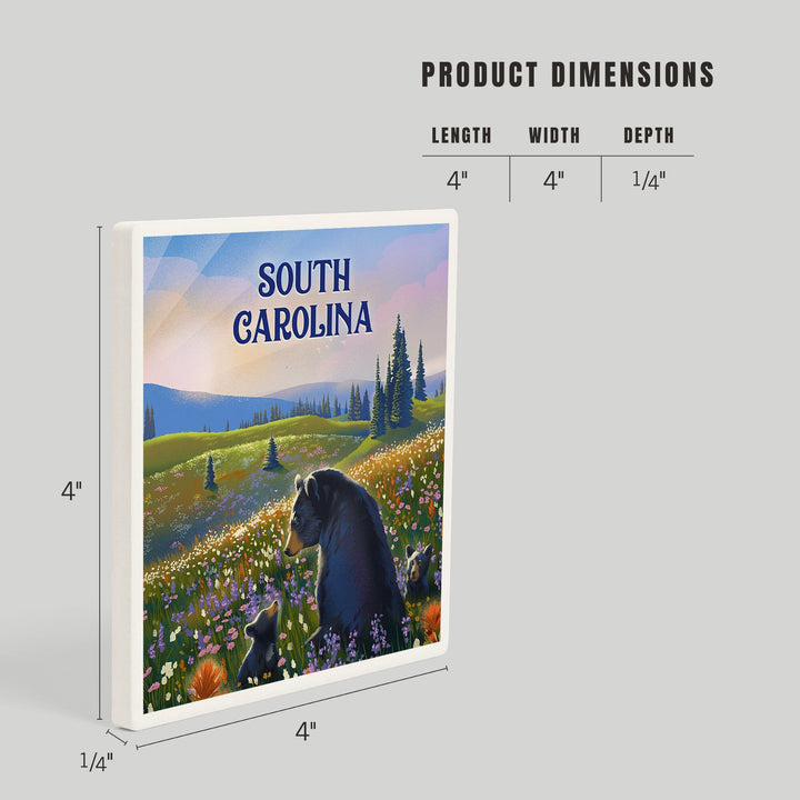 South Carolina, Lithograph, Bear Family in Field, Coasters Coasters Lantern Press