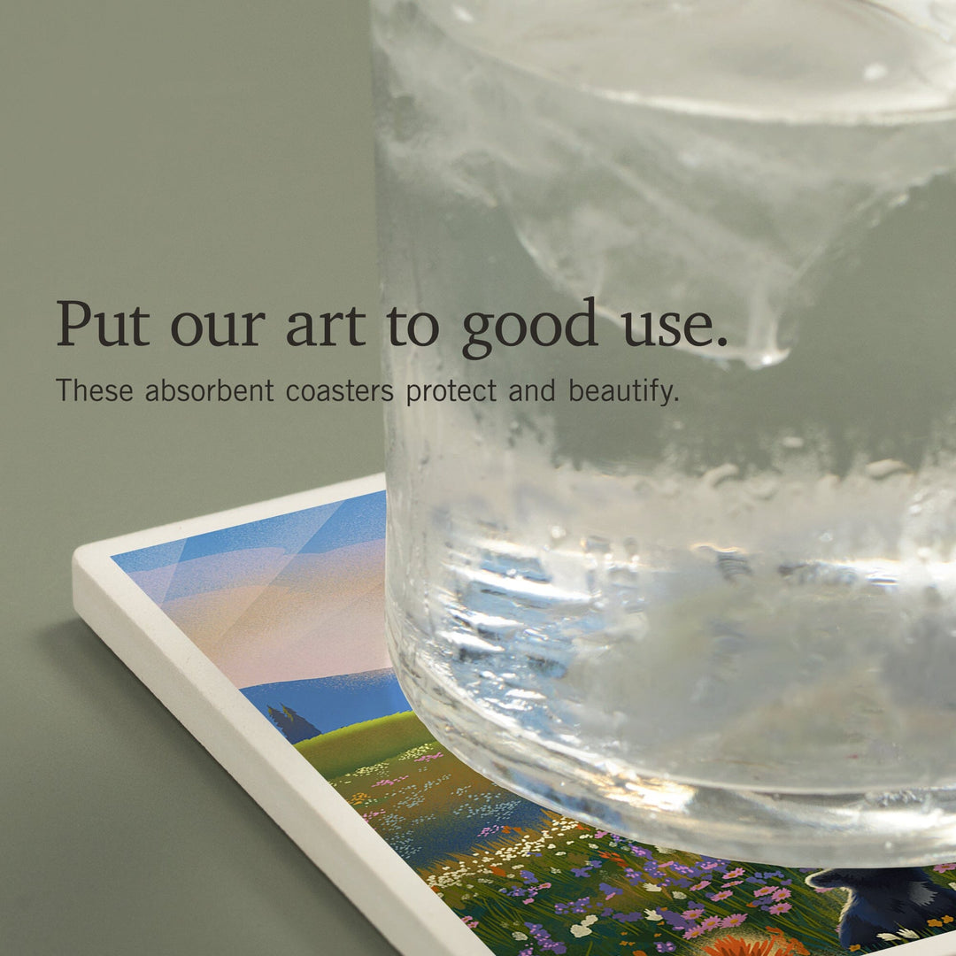 South Carolina, Lithograph, Bear Family in Field, Coasters Coasters Lantern Press