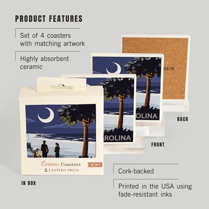 South Carolina, Palmetto Moon and Bonfire, Coasters Coasters Lantern Press