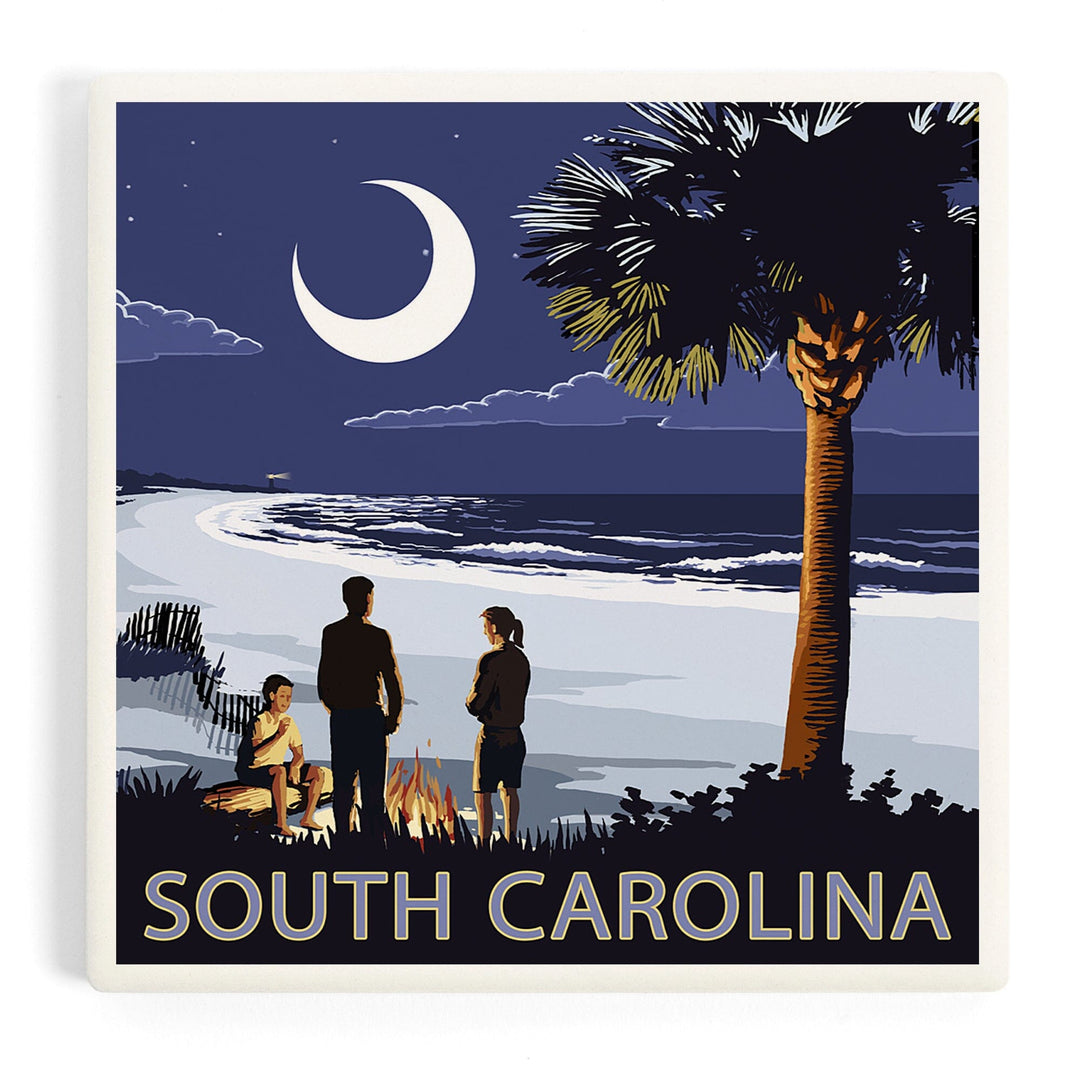 South Carolina, Palmetto Moon and Bonfire, Coasters Coasters Lantern Press Coaster