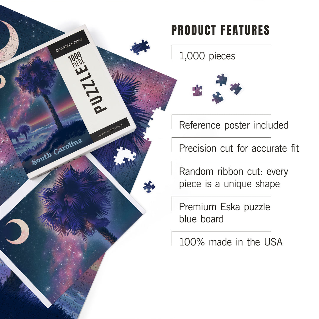 South Carolina, Palmetto Moon, Lithograph, Jigsaw Puzzle Puzzle Lantern Press