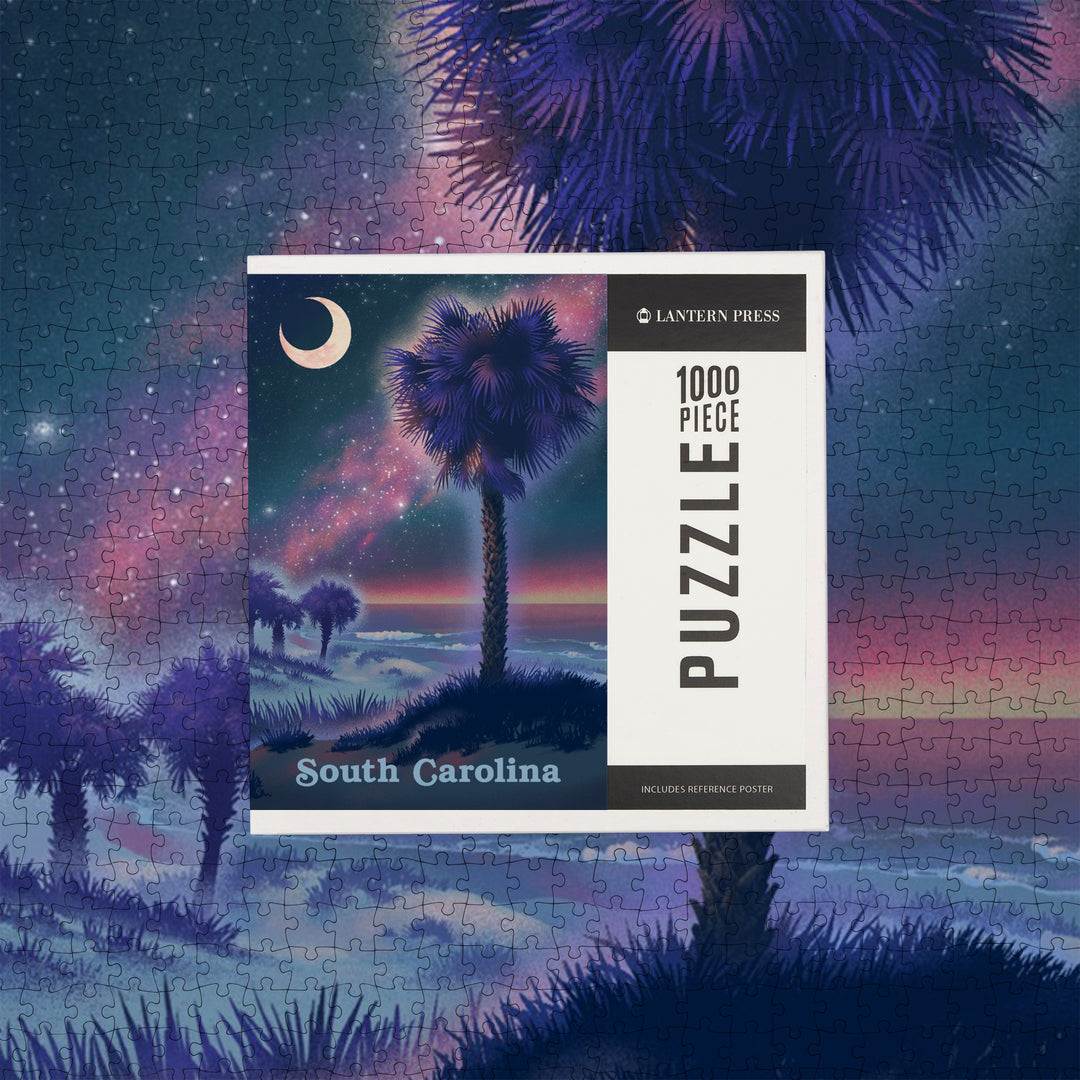 South Carolina, Palmetto Moon, Lithograph, Jigsaw Puzzle Puzzle Lantern Press