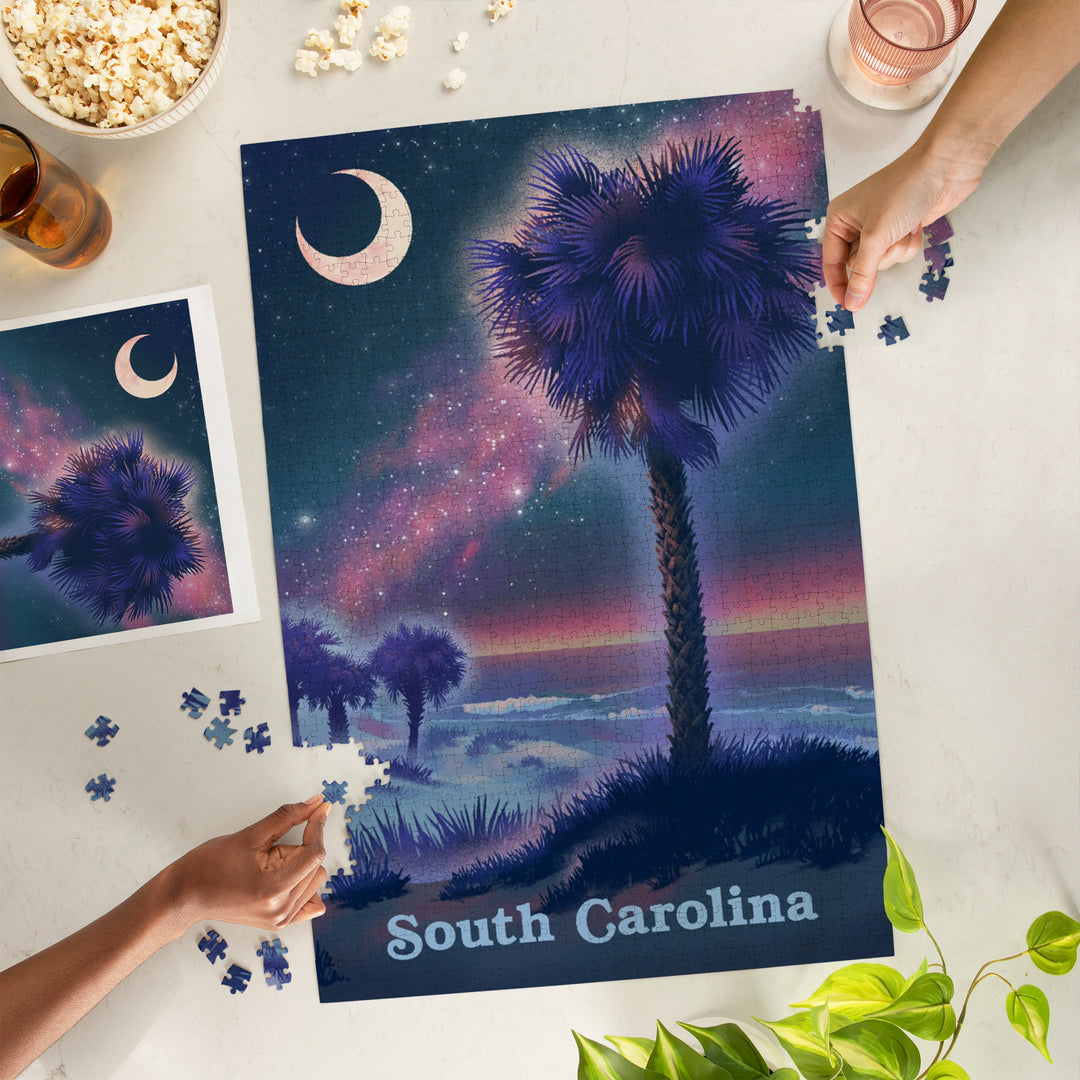 South Carolina, Palmetto Moon, Lithograph, Jigsaw Puzzle Puzzle Lantern Press