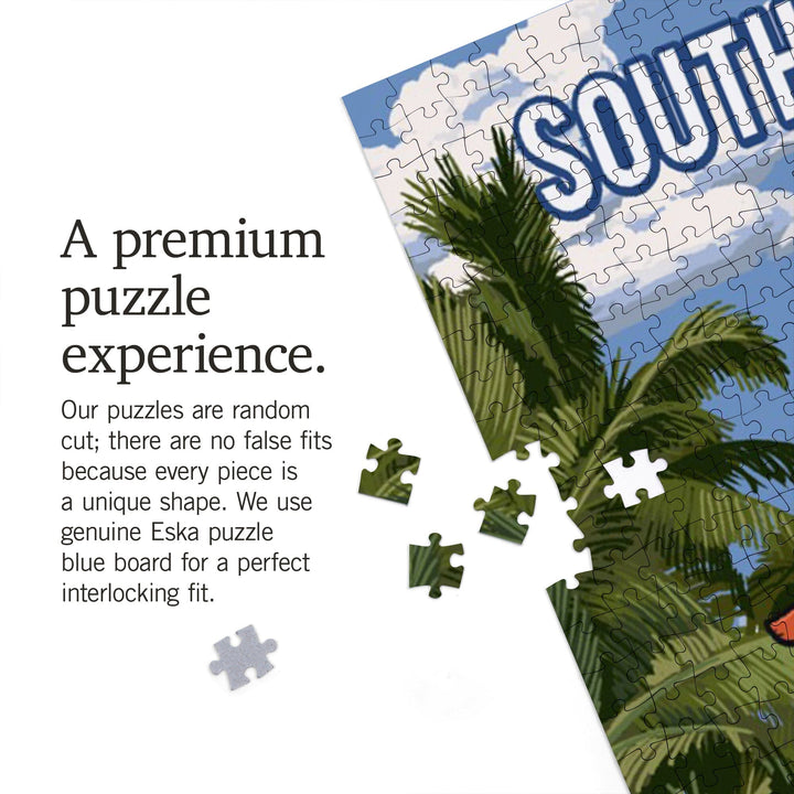 South Carolina, Signpost, Coast Beach with Palms, Jigsaw Puzzle Puzzle Lantern Press