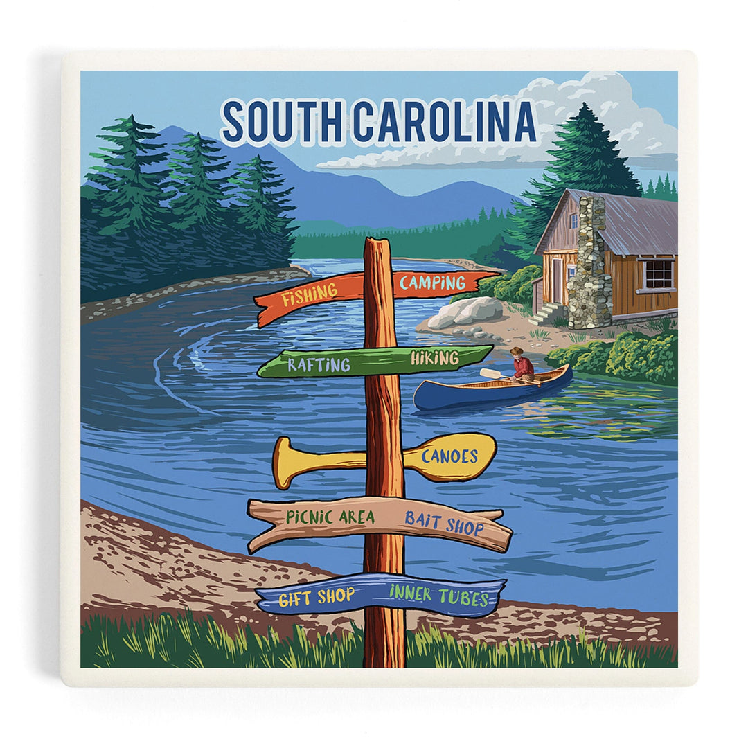 South Carolina, Signpost, River, Coasters Coasters Lantern Press