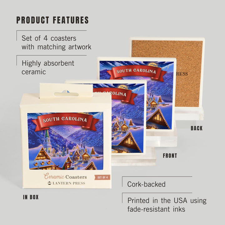 South Carolina, Sleepy Winter Christmas Village, Coasters Coasters Lantern Press