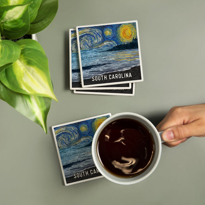 South Carolina, Starry Night, Coastline, Coasters Coasters Lantern Press