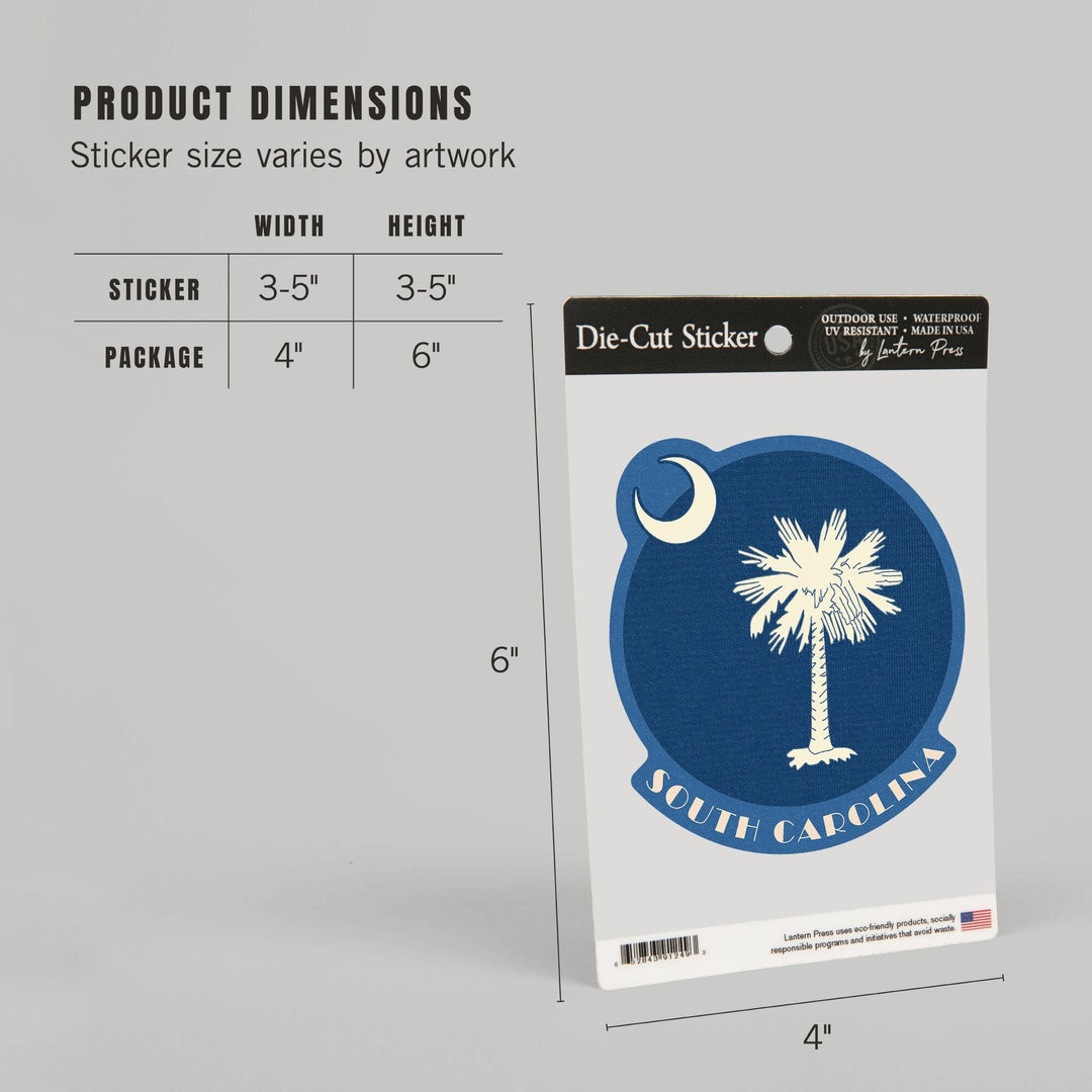 South Carolina, State Flag, Letterpress, Contour, Vinyl Sticker Sticker Lantern Press