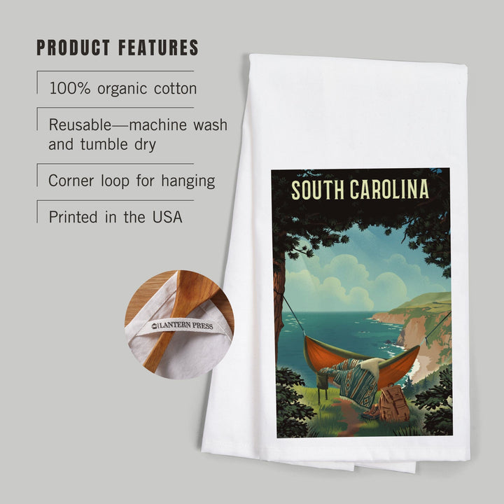 South Carolina, Today's Office, Coastal Series, Hammock on Beach, Organic Cotton Kitchen Tea Towels Kitchen Lantern Press