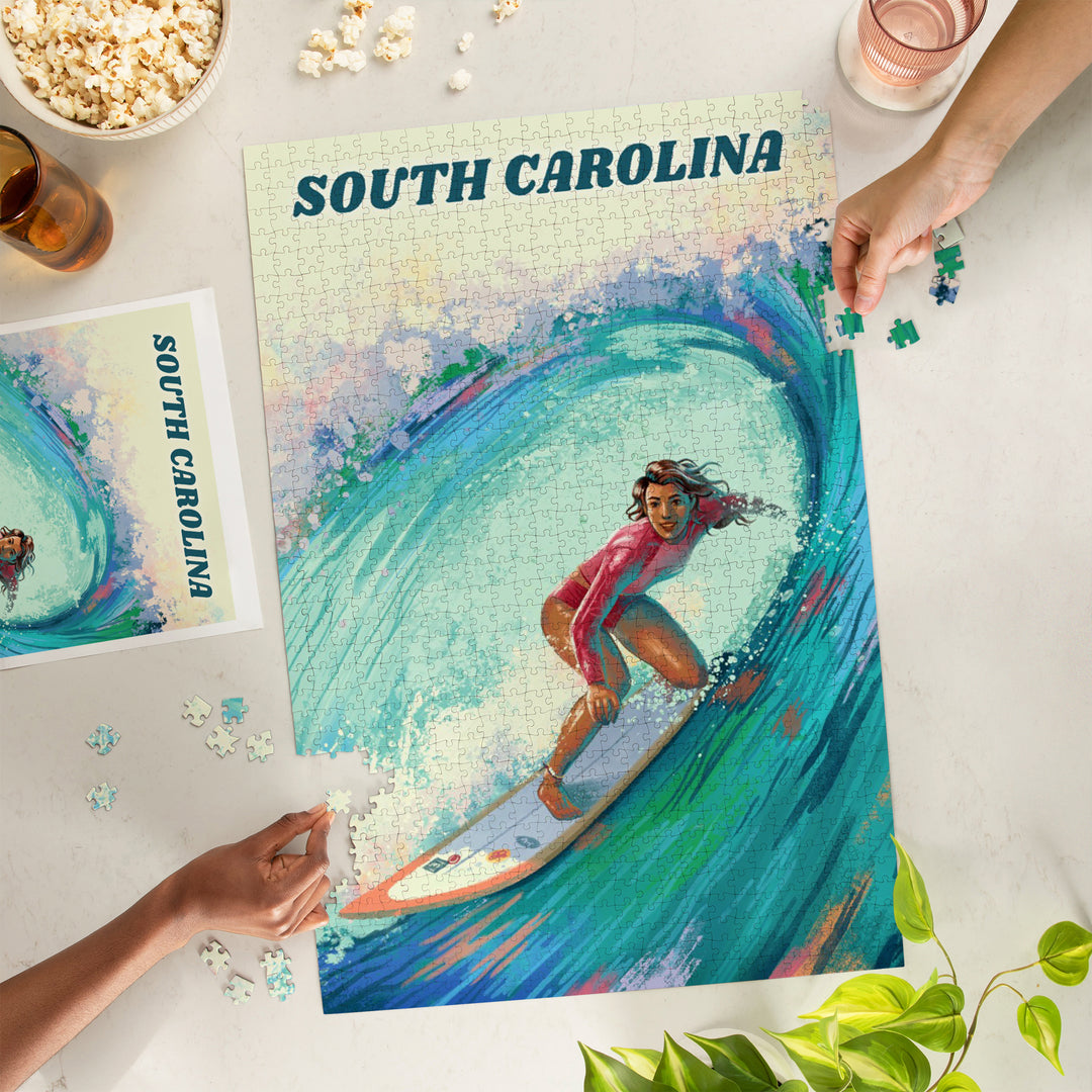South Carolina, Vitamin Sea, Coastal Series, Surfer Girl, Jigsaw Puzzle Puzzle Lantern Press