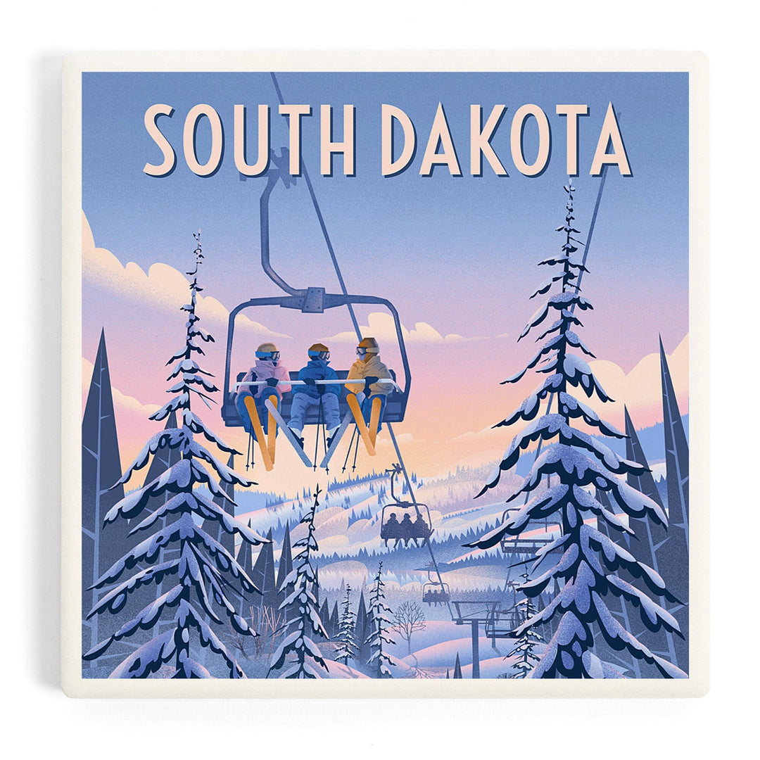 South Dakota, Chill on the Uphill, Ski Lift, Coasters Coasters Lantern Press Coaster