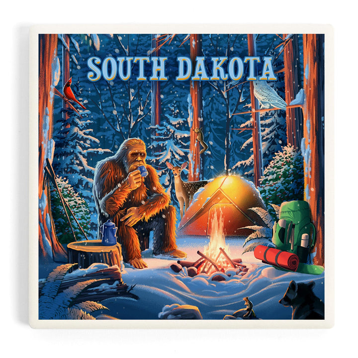South Dakota, Find Your Inner Squatch, Camping Bigfoot, Coasters Coasters Lantern Press Coaster