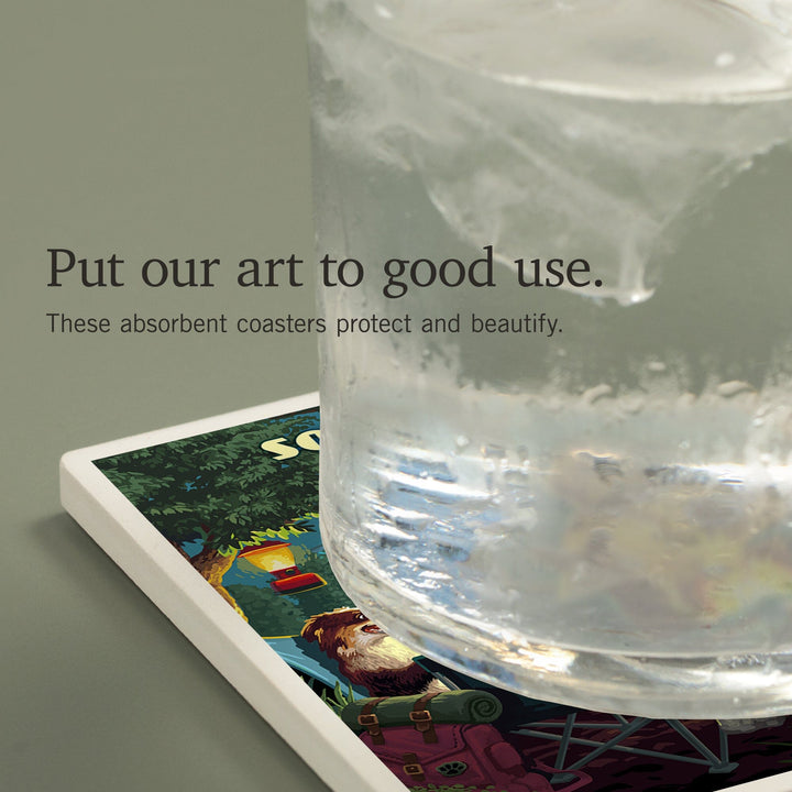 South Dakota, Painterly, Pack Life, Dogs Around Campfire, Coasters Coasters Lantern Press