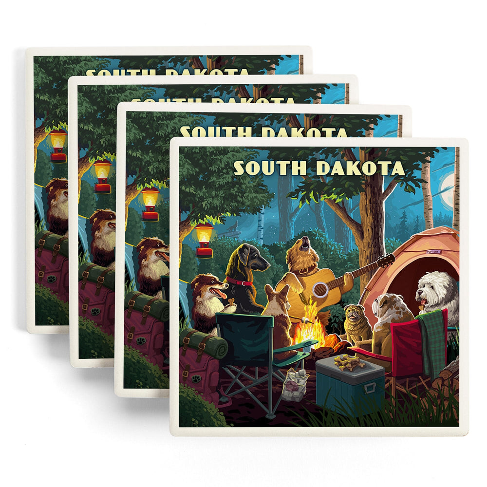 South Dakota, Painterly, Pack Life, Dogs Around Campfire, Coasters Coasters Lantern Press