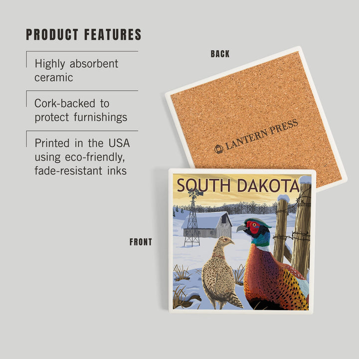 South Dakota, Pheasants, Coasters Coasters Lantern Press