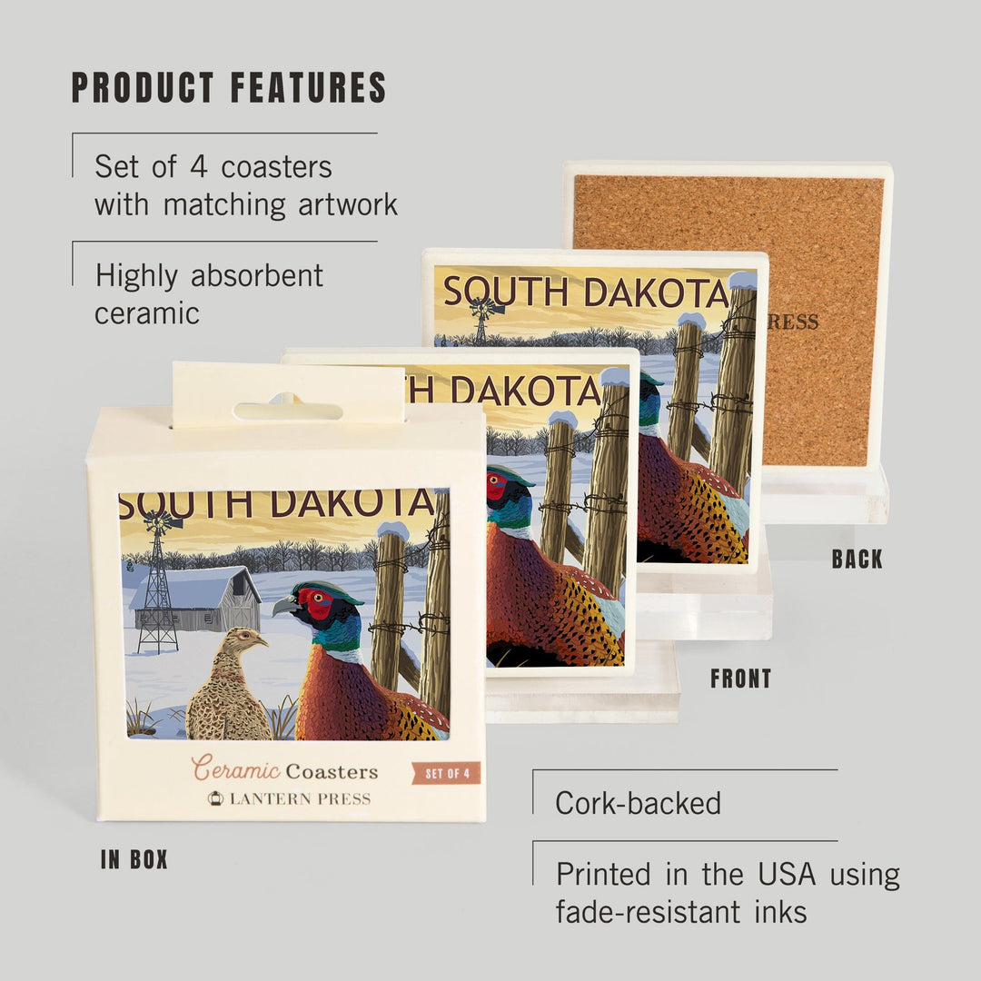 South Dakota, Pheasants, Coasters Coasters Lantern Press