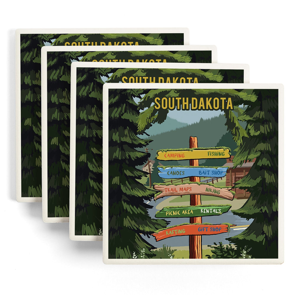 South Dakota, Signpost, Forest and Camp, Coasters Coasters Lantern Press