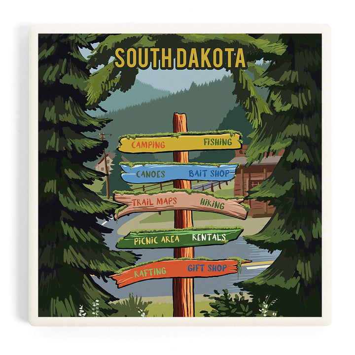 South Dakota, Signpost, Forest and Camp, Coasters Coasters Lantern Press