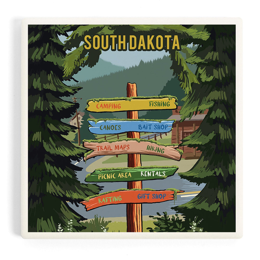 South Dakota, Signpost, Forest and Camp, Coasters Coasters Lantern Press Coaster