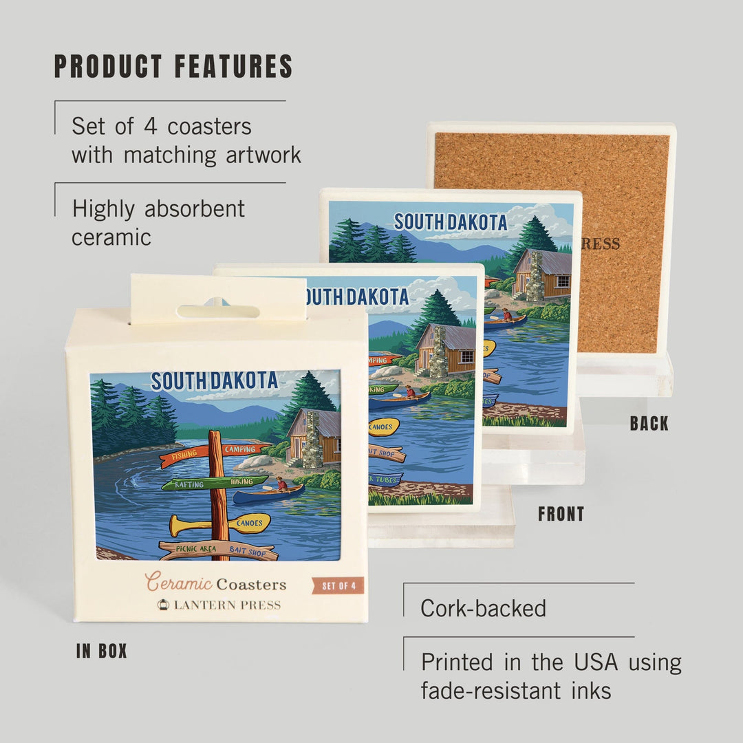 South Dakota, Signpost, River, Coasters Coasters Lantern Press